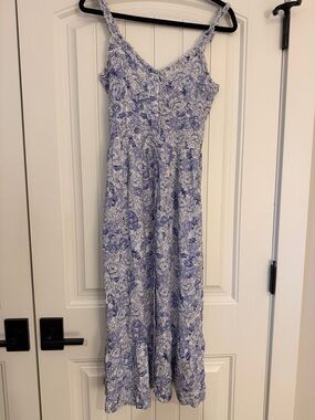 Patrons of Peace Blue and White Floral Midi Dress